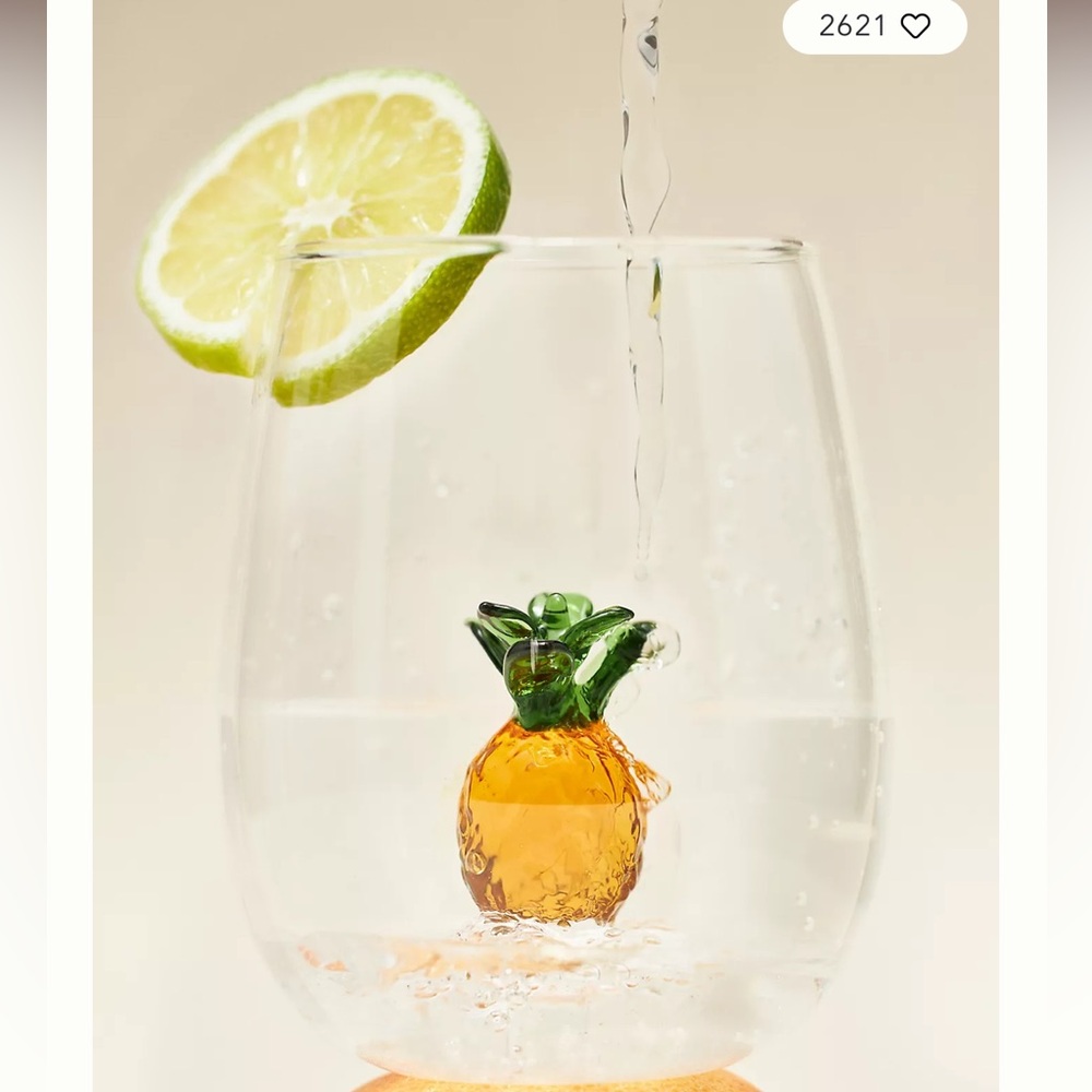 Anthropologie Cheerie Icon Stemless Wine Glass, Pineapple, NWT